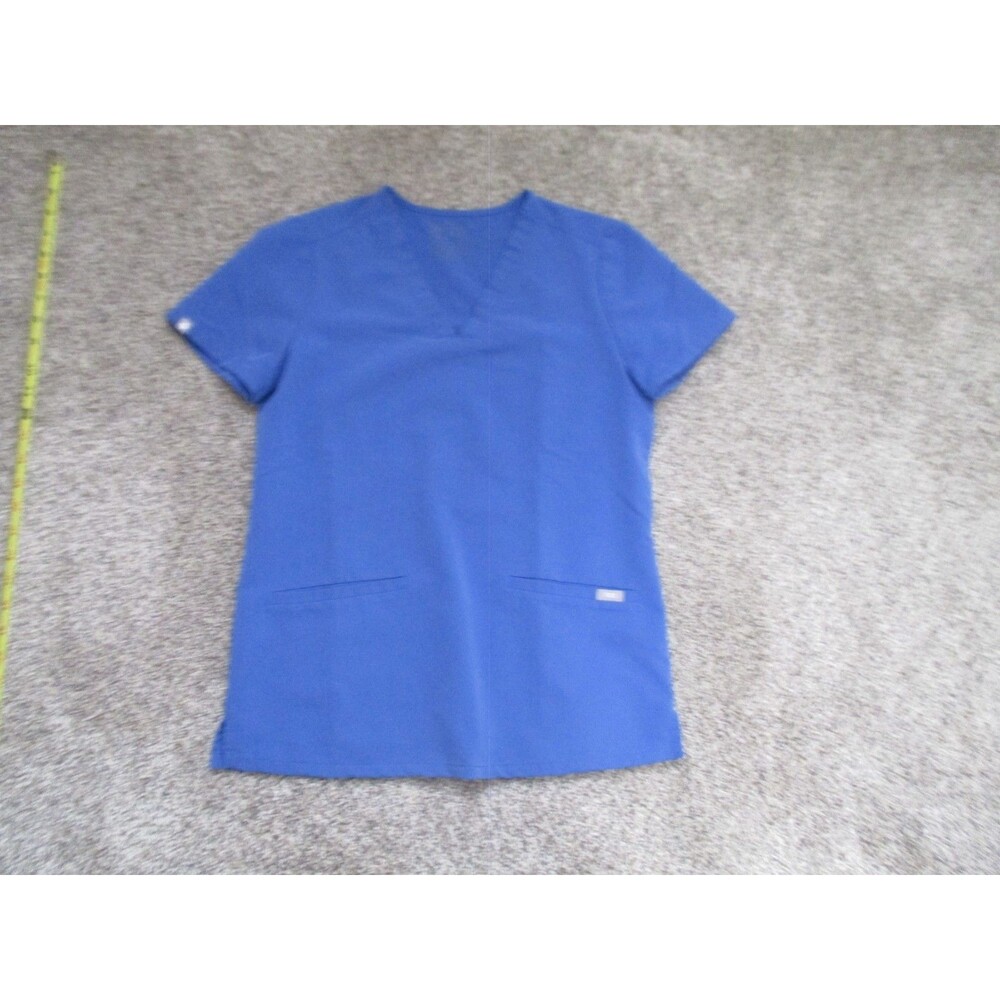 FIGS Technical Collection Scrub Top  XS Blue Solid Polyester Blend